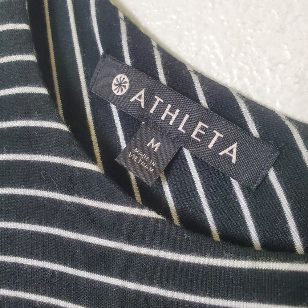Athleta‎ Santorini Black & White High Neck Mix Stripe Knit Midi Travel Dress - Picture 9 of 13